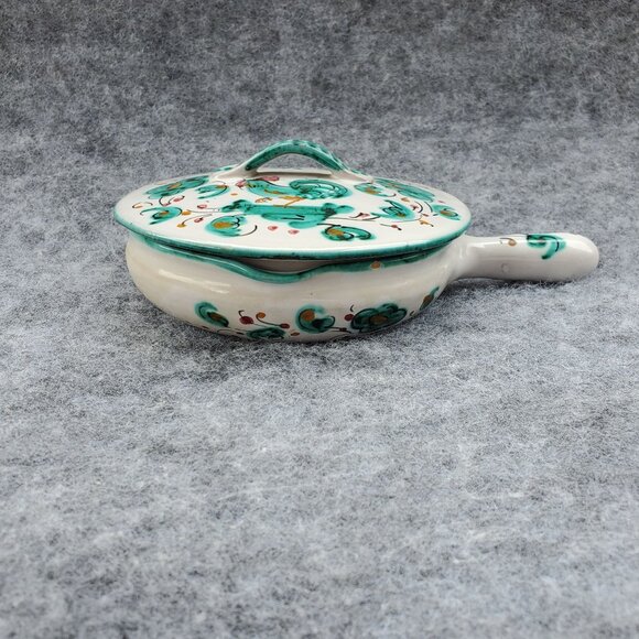 VTG Italian Pottery Hand Painted Casserole Dish W/ Lid Rooster Floral Design - Picture 6 of 7
